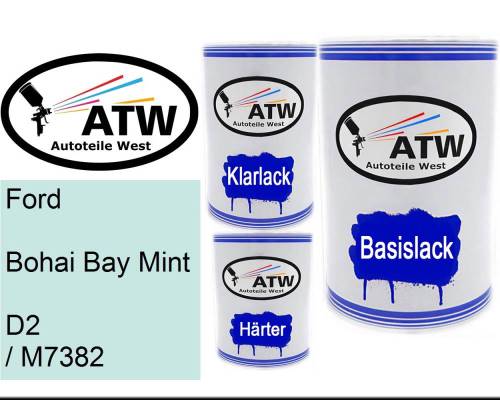 Ford, Bohai Bay Mint, D2 / M7382: 500ml Lackdose + 500ml Klarlack + 250ml Härter - Set, von ATW Autoteile West.